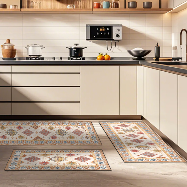(水晶绒水洗底)厨房地毯3件套，防滑机洗厨房垫，波西米亚复古厨房地毯-13