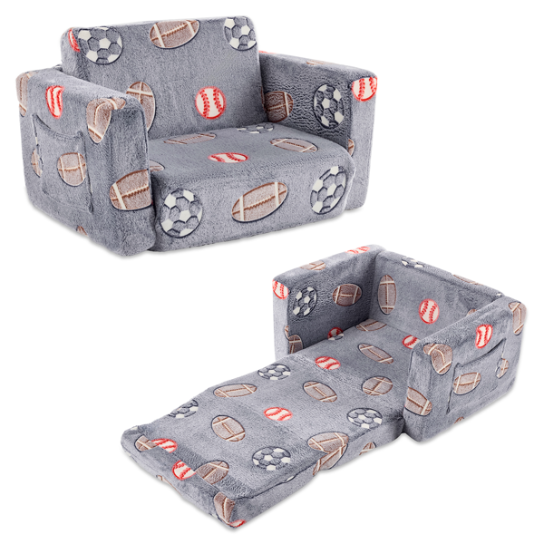 1pcs 全海绵 儿童单人折叠式沙发床 夜光 儿童沙发 灰蓝球类 法兰绒 KS-005-1