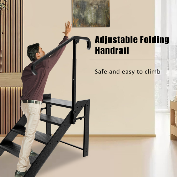 可折叠阶梯凳，4 级折叠阶梯，带高度可调扶手和防滑脚垫的房车阶梯，适用于家庭、旅行拖车、露营车、移动房屋、水疗中心和门廊的热水浴缸阶梯-5