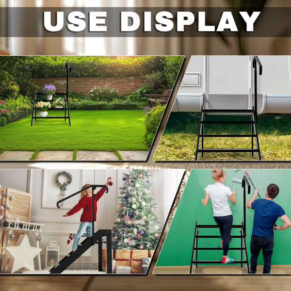 可折叠阶梯凳，4 级折叠阶梯，带高度可调扶手和防滑脚垫的房车阶梯，适用于家庭、旅行拖车、露营车、移动房屋、水疗中心和门廊的热水浴缸阶梯-8