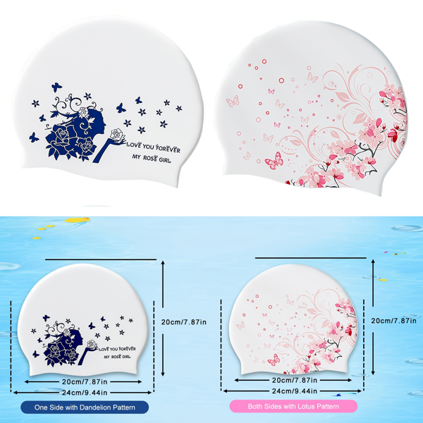 2件男女硅胶泳帽，高弹性舒适防滑男女泳帽，耐用防水长短发泳帽，保持头发干燥-1