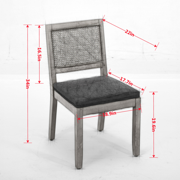 乡村风藤编餐椅（两把装）——中世纪现代风格厨房与餐厅椅，天然硬木框架配藤编软包座面，米色-2