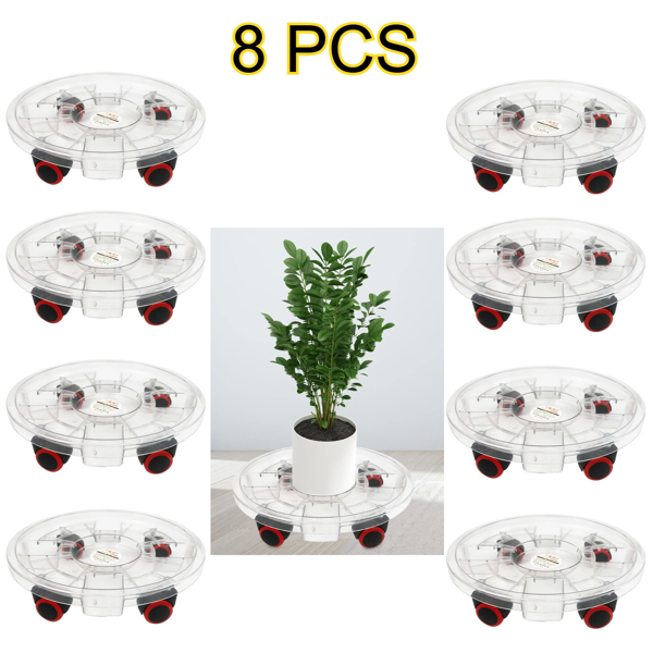 8 Pcs Heavy-Duty Clear Plant Caddy with Wheels, Rolling Flower Pot Stand 11.8" Inner 13" Outer Diameter, Water Collection Plant Dolly for Large Indoor Outdoor Potted Plants-1