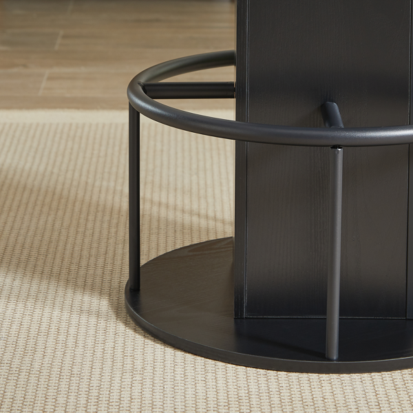 三件套吧台桌椅组合，包含一张 31.5 英寸圆形吧台桌和两张吧台凳。紧凑型木质吧台，配有金属环形脚踏。适用于餐厅、咖啡馆、酒吧、客厅和小空间。黑色-4