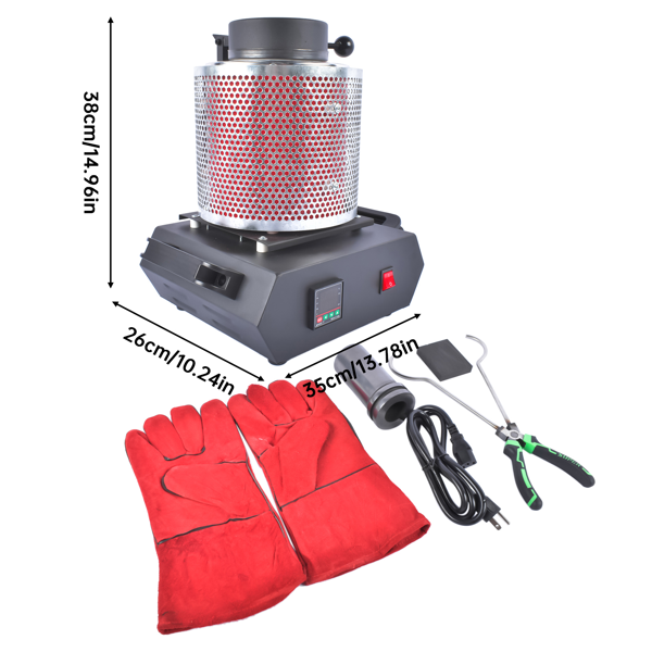 A3 1KG带网熔金炉 1KG Gold Melting Furnace 1500W 1100°C/2012°F, Compact High-Temperature Metal Casting Furnace with Heat Shield  for Smelting Aluminum Gold Copper Metal Scrap 110V-4