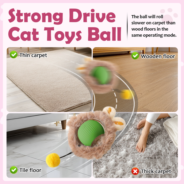 互动电动毛绒猫玩具球——室内猫互动玩具，带灯光的动作感应自动移动球，自带啾啾声的电动自转球，配有蓬松尾巴和兔耳朵，专为室内宠物设计-6