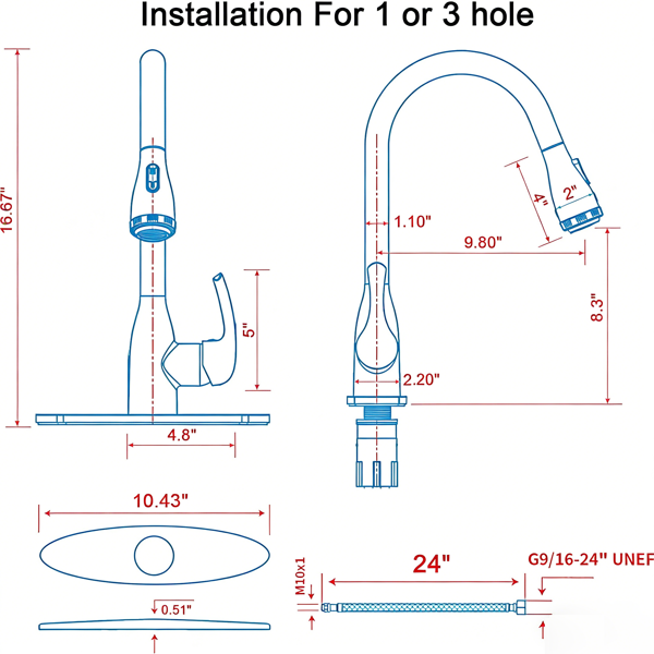 单柄高弧度哑黑厨房水槽拉出式水龙头，配备4种喷洒模式，单层不锈钢材质，带下拉式喷头【周末不发货，TK/TEMU订单仅支持自提】-6