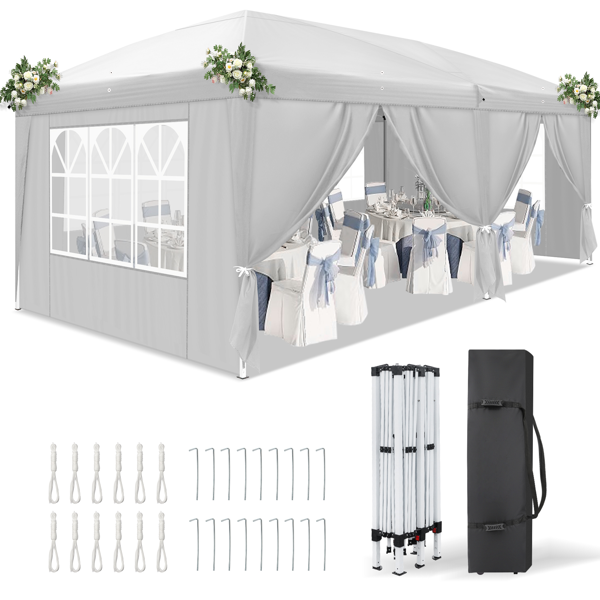 10*20ft  白色  一键撑开 6片面-2门4窗 28/22MM脚管 10X20MM交叉杆 折叠棚  210D牛津布  喷塑铁管 配拎包 无沙袋-4