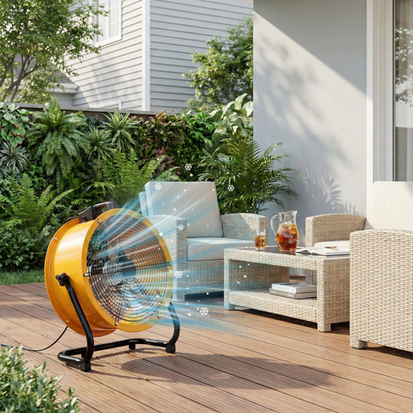 美规 MLD-400 筒扇 110V 192W 16inch 趴地筒扇 移动风机 带提手 铜电机 橙黄色 空气循环流通 工业风-6