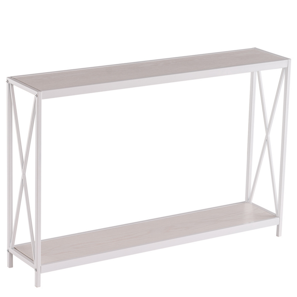 2层X型侧面 玄关桌 白色木纹 白色框架 门庭置物 三胺板 铁框架 110*23*73cm-5