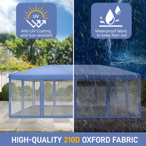 【同款C2602090067】10*20ft  蓝色  一键撑开6片纱网-2门4纱网 28/22MM脚管 10X20MM交叉杆 折叠棚  210D牛津布  喷塑铁管 配拎包 无沙袋-8