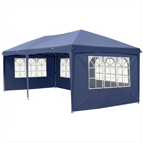 【同款C2602090069】10*20ft  蓝色  一键撑开 6片面-2门4窗 28/22MM脚管 10X20MM交叉杆 折叠棚  210D牛津布  喷塑铁管 配拎包 无沙袋-13