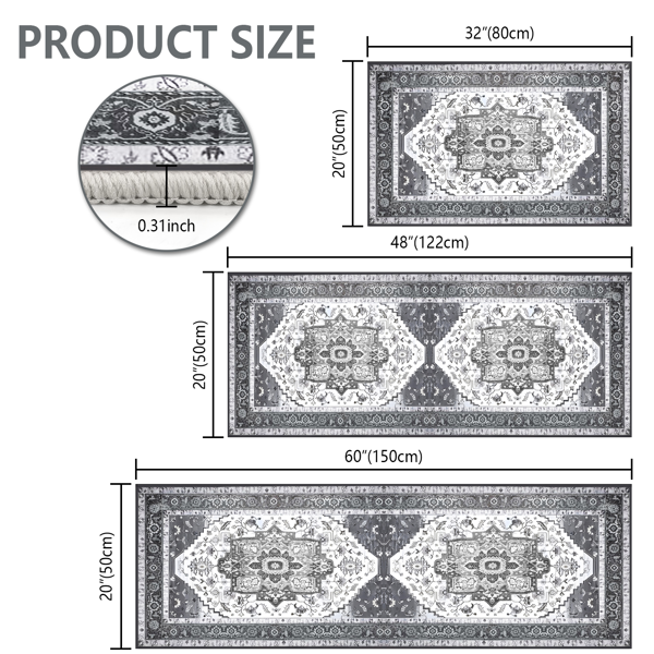 (水晶绒水洗底)厨房地毯3件套，防滑机洗厨房垫，波西米亚复古厨房地毯-2