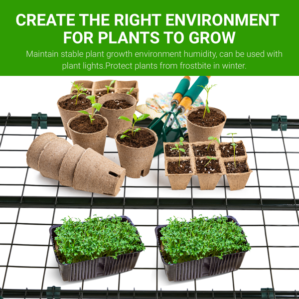 27*19*62in PE布花房 透明PVC 墨绿色铁管 尖顶迷你带4层网格花架 带拉链卷门-10