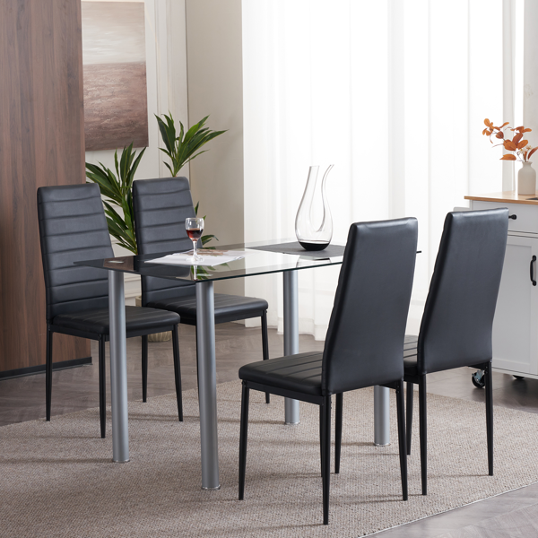 4pcs 高靠背横线缝纫装饰 PU革 餐椅 圆管 黑色 N201（替换编码：13028198-18410366）-35