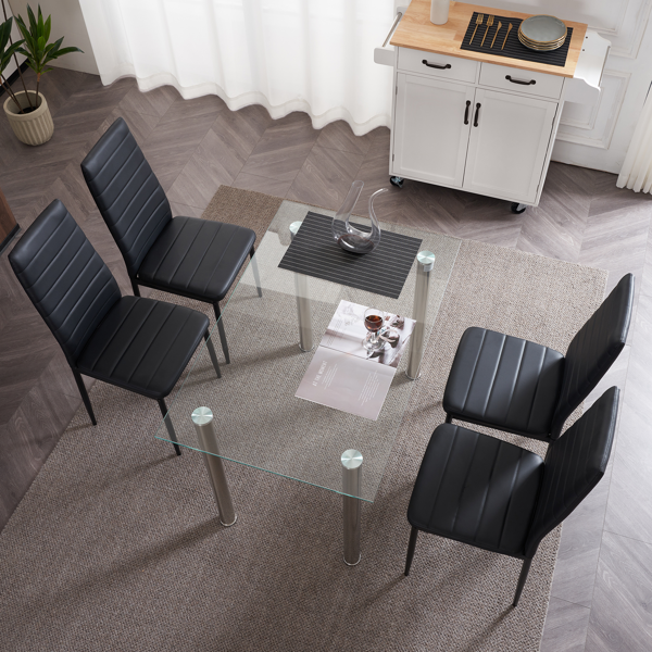 4pcs 高靠背横线缝纫装饰 PU革 餐椅 圆管 黑色 N201（替换编码：13028198-18410366）-98