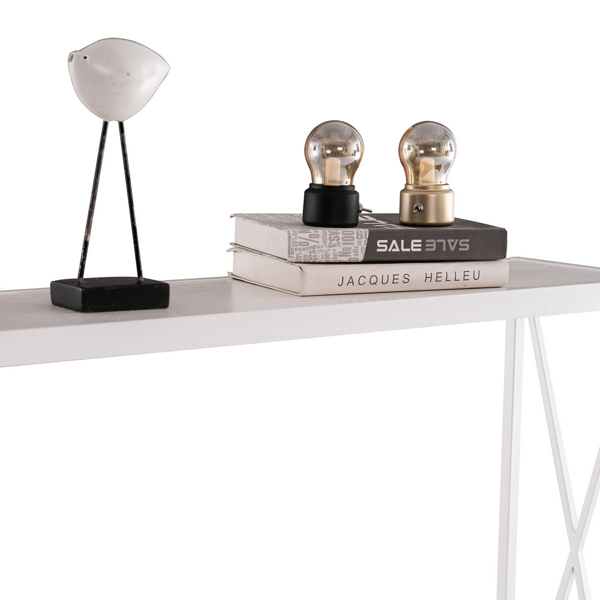 2层X型侧面 玄关桌 白色木纹 白色框架 门庭置物 三胺板 铁框架 110*23*73cm-6