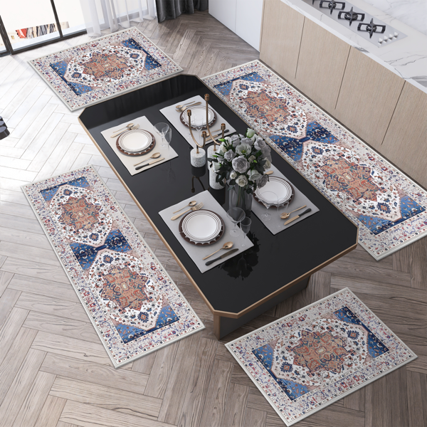 (水晶绒水洗底)厨房地毯3件套，防滑机洗厨房垫，波西米亚复古厨房地毯-7