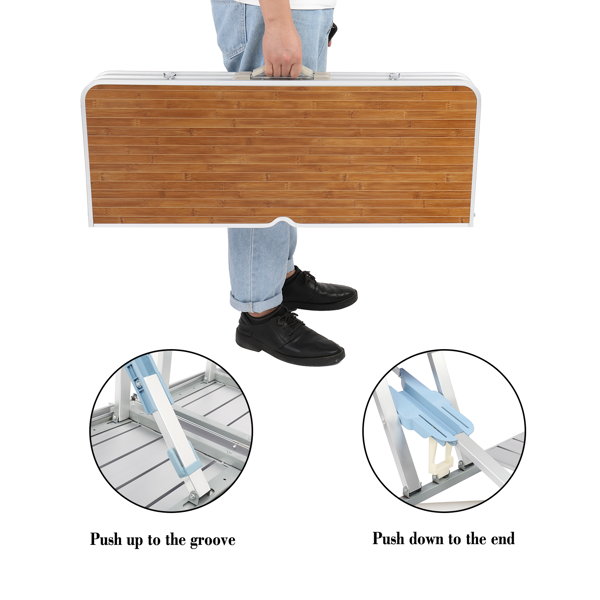 木纹色 铝合金 野营连体桌椅 桌椅连体 136*85.5*67cm 50kg-13