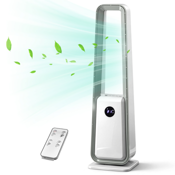 美规 HTY2204 无叶扇 110V 36W 35inch 无叶风扇 带LED电子屏 带黑边遥控器  塑料 铝电机 白色 3档风速 12H定时 3种模式 左右摆风 净化空气  梯形