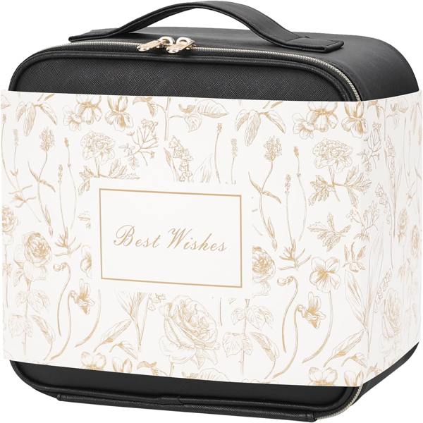 化妆包带 LED 镜子，女性及化妆师旅行化妆包，化妆收纳包，带发光镜、三色灯、可调节隔板和刷架-9