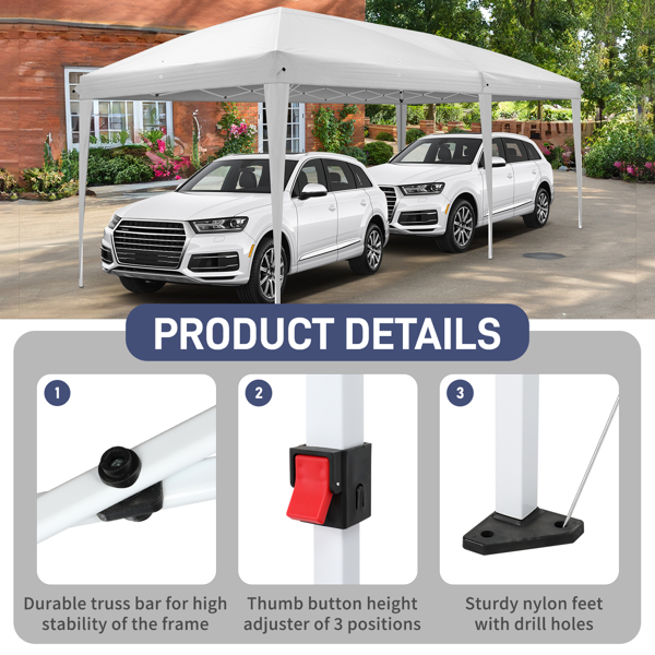 10*20ft  白色  一键撑开 6片面-2门4窗 28/22MM脚管 10X20MM交叉杆 折叠棚  210D牛津布  喷塑铁管 配拎包 无沙袋-11