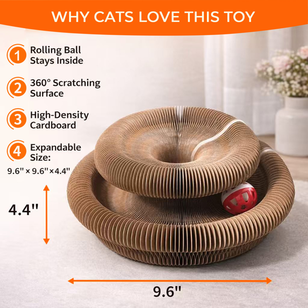 2pcs Kitty Curls 猫咪玩具 - 可折叠手风琴式猫抓板（带球）- 神奇风琴式猫抓板，适合互动玩耍 - 具有舒缓功能-3