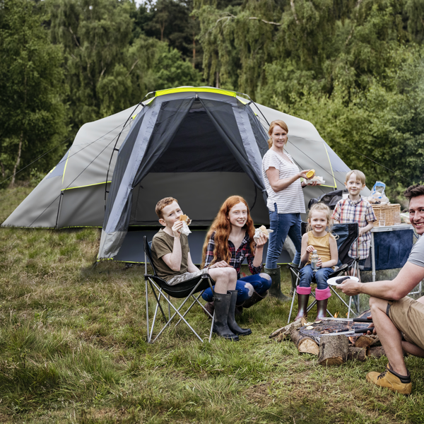 10人 深灰色 三室 露营帐篷 涤纶布 玻璃纤维杆 522*260*210cm 家庭帐篷 N001 -37