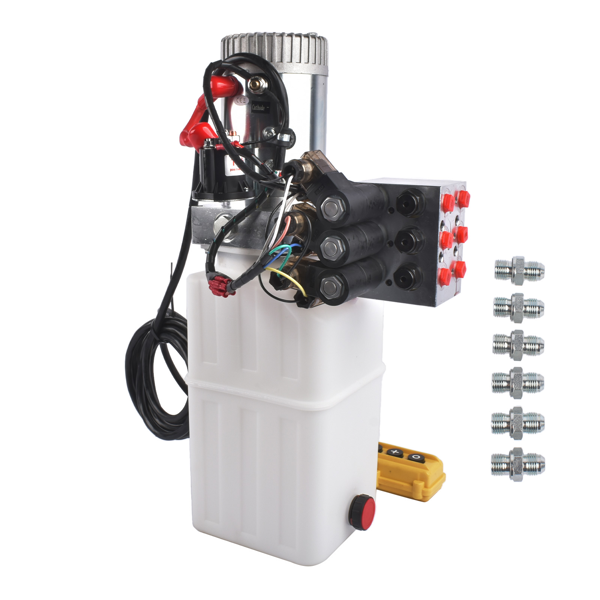 液压泵 12V DC 6 Quart Hydraulic Pump 6 Way Double Acting Hydraulic Power Unit for Dump Trailer, Scissor Lift-8