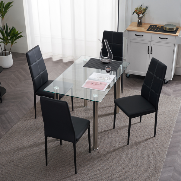 4pcs 高靠背横线缝纫装饰 PU革 餐椅 圆管 黑色 N201（替换编码：13028198-18410366）-69