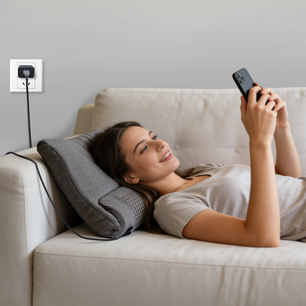 （自提可发加拿大，temu&tk下自提单）加热颈部按摩枕，配备3档温度调节（98.6°F-131°F/37°C-55°C）及3种振动模式，采用符合人体工学的记忆海绵颈部支撑设计，适用于居家办公及旅行场景。-9