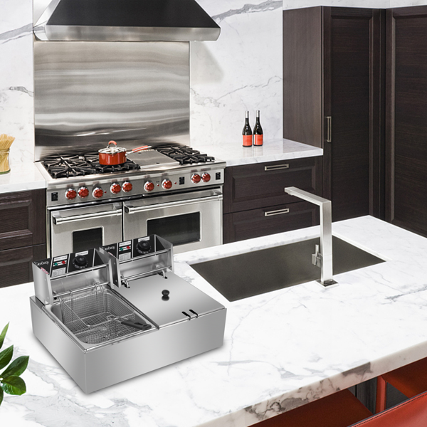 【同款编码：11383950】美规 EH82 110V 3400W 22.8QT/21.6L 电炸锅 银色 不锈钢 双缸/调温/ETL电源线-26