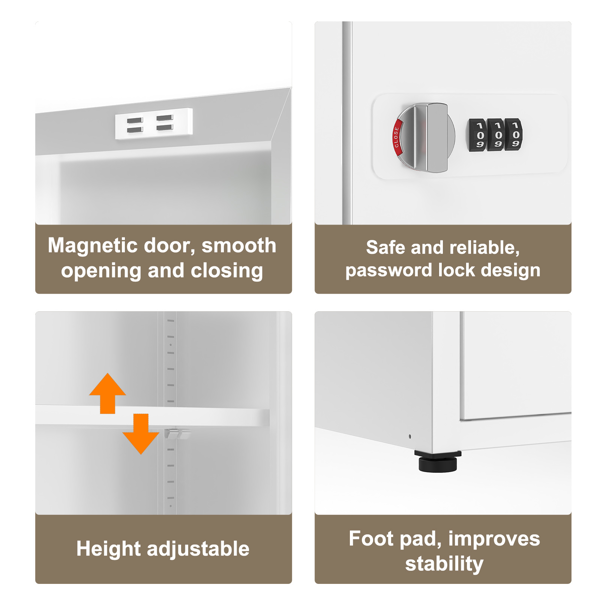 Temu 仅支持自提 34.6英寸高带锁金属储物柜，小型可上锁员工储物柜，带可调节层板及脚垫，钢制单门可上锁柜，适用于家庭、学校、办公室、健身房（白色）-7