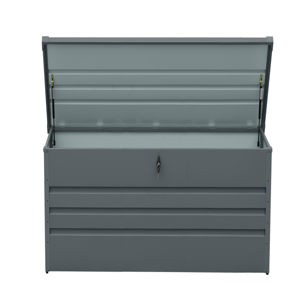 260加仑户外金属甲板收纳箱（防水）——超大庭院储物箱，配有可上锁收纳空间，专用于存放庭院家具坐垫、泳池配件及园艺工具（深灰色）-1