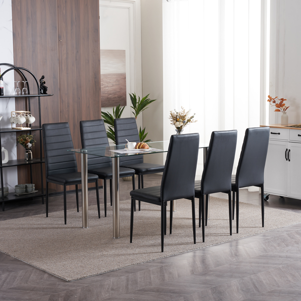 4pcs 高靠背横线缝纫装饰 PU革 餐椅 圆管 黑色 N201（替换编码：13028198-18410366）-84