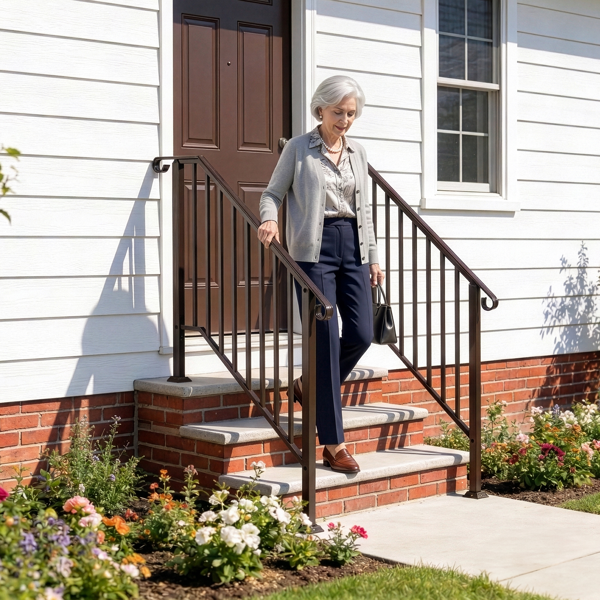 古铜色 3阶 庭院楼梯扶手-11