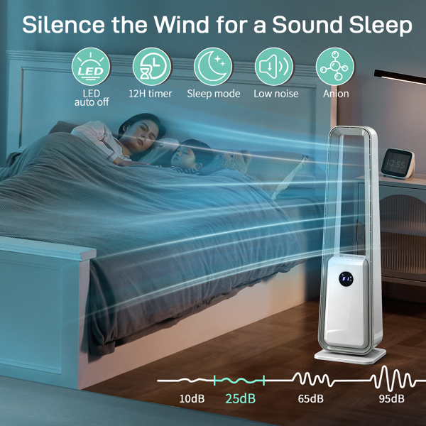 美规 HTY2204 无叶扇 110V 36W 35inch 无叶风扇 带LED电子屏 带黑边遥控器  塑料 铝电机 白色 3档风速 12H定时 3种模式 左右摆风 净化空气  梯形-17