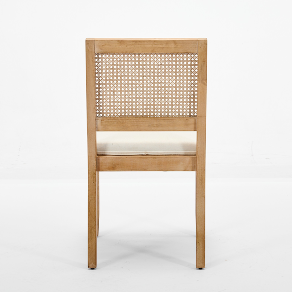 乡村风藤编餐椅（两把装）——中世纪现代风格厨房与餐厅椅，天然硬木框架配藤编软包座面，米色-6