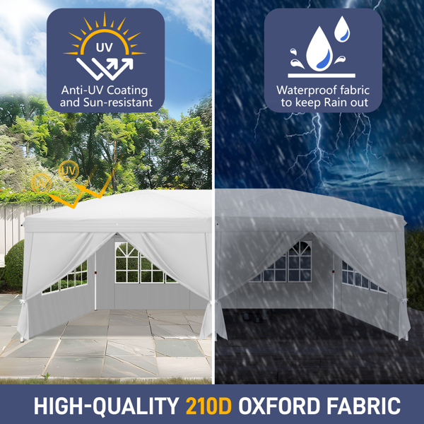 10*20ft  白色  一键撑开 6片面-2门4窗 28/22MM脚管 10X20MM交叉杆 折叠棚  210D牛津布  喷塑铁管 配拎包 无沙袋-5