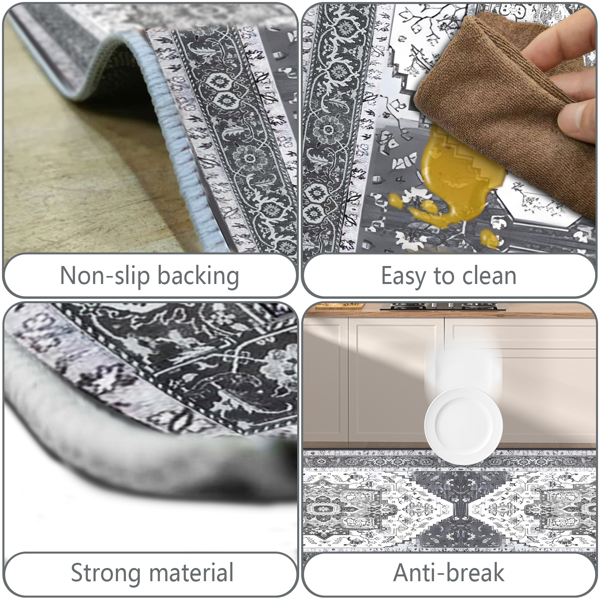 (水晶绒水洗底)厨房地毯3件套，防滑机洗厨房垫，波西米亚复古厨房地毯-8