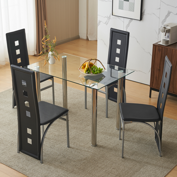 4pcs 长靠背方形镂空装饰 PU革 餐椅 圆管 黑色坐垫电镀椅腿 N201（替换编码13029118）-50