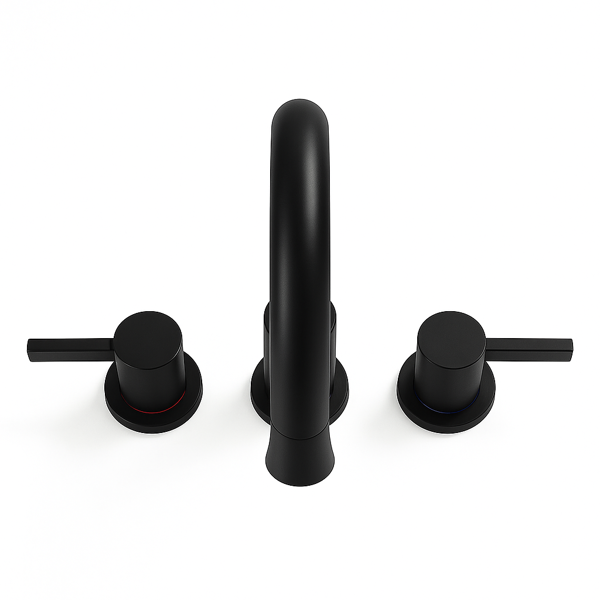 8英寸宽幅浴室水龙头，双把手三孔设计，配备360°下拉式喷头和弹起式下水器，哑光黑[周末无法发货，TK/TEMU仅支持自提]-4