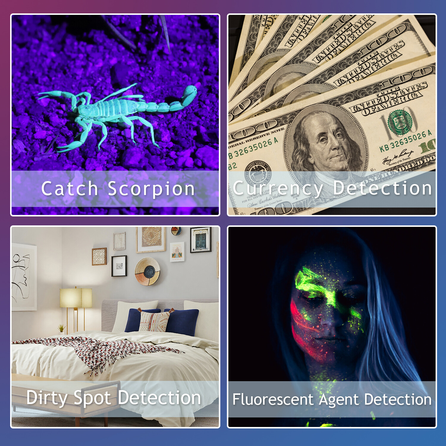 (2 Pack) 2 IN 1 LED Flashlight UV + White Zoomable LED Flashlight Detection Lamp_voghion.com