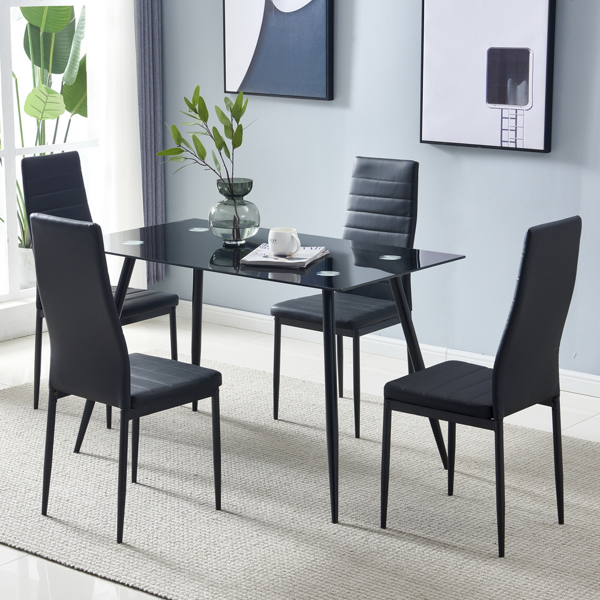 4pcs 高靠背横线缝纫装饰 PU革 餐椅 圆管 黑色 N201（替换编码：13028198-18410366）-122