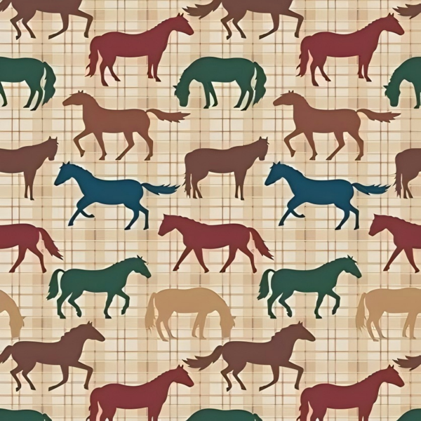 米色格纹法兰绒盖毯 50×60 英寸 七彩骏马图案款-2