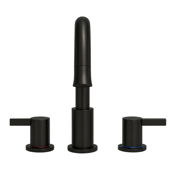 8英寸宽幅浴室水龙头，双把手三孔设计，配备360°下拉式喷头和弹起式下水器，哑光黑[周末无法发货，TK/TEMU仅支持自提]-2