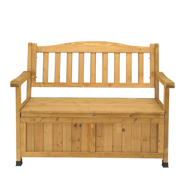 44in 杉木 普黄色 波浪竖条背板 带储物 木长椅-4