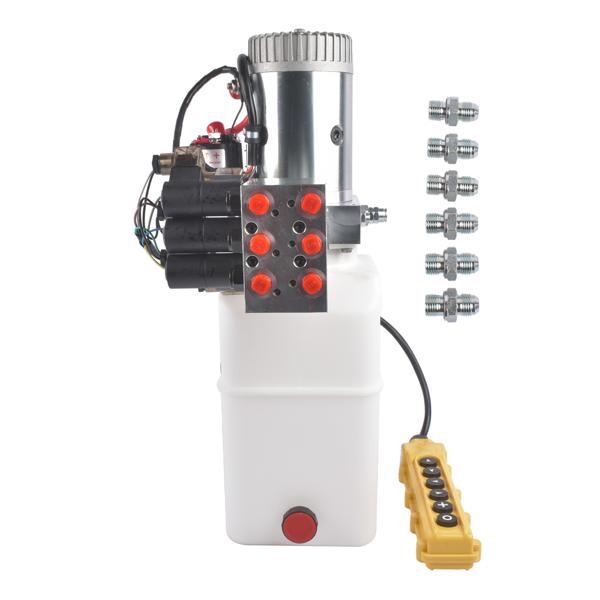 液压泵 12V DC 6 Quart Hydraulic Pump 6 Way Double Acting Hydraulic Power Unit for Dump Trailer, Scissor Lift-2