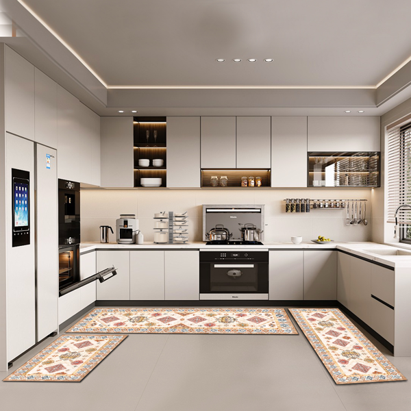 (水晶绒水洗底)厨房地毯3件套，防滑机洗厨房垫，波西米亚复古厨房地毯-12