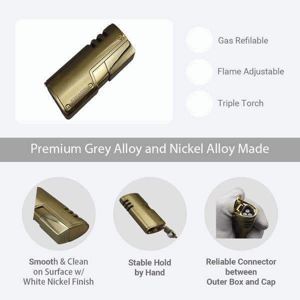 SIKARO®旋风* 三直冲专用高档雪茄打火机带雪茄打孔器钛金雪茄香烟厨房户外可重复充气可调节火焰高度便携式-4